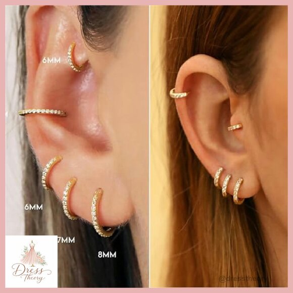 Surgical Steel Cubic Zirconia Huggie Hoop Earrings 6mm-12mm Hypoallergenic - Picture 6 of 7